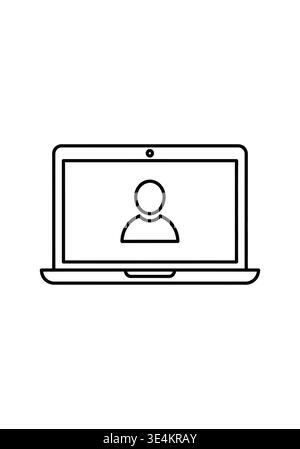 Simple line drawing of a laptop displaying a user icon on the screen Stock Vector