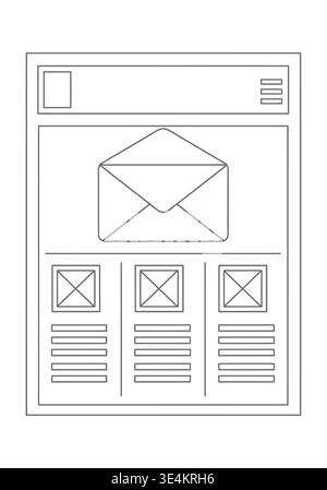 Email Marketing Landing Page Wireframe Line Art Illustration Stock Vector