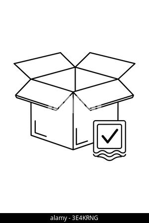 Open Cardboard Box with Verification Check Icon Line Art Stock Vector