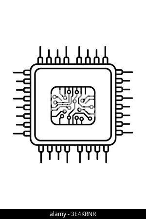 Microchip Processor Circuit Icon Line Art Illustration Stock Vector