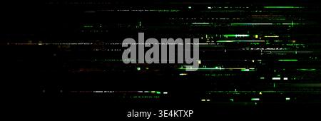 Digital glitch texture with pixelated noise effect. Vector realistic illustration of abstract video rewind pattern on black screen background, static noise overlay, retro tv display, signal distortion Stock Vector