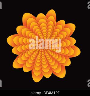 Intricate fractal bloom with vibrant orange and yellow hues radiating from the center Stock Vector