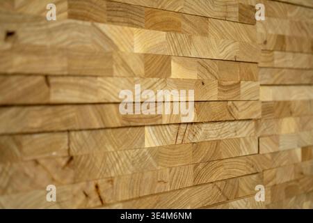 Textured Wooden Panels Displaying Natural Grain Patterns and Warm Tones in a Contemporary Design Setting Stock Photo