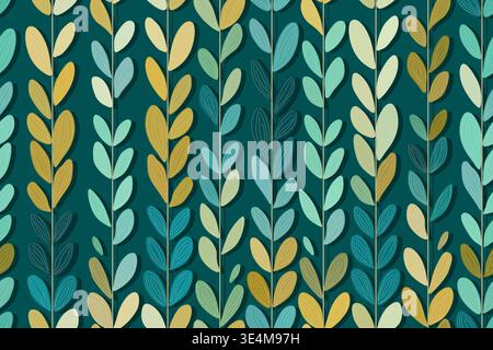 Vector hand drawn background with turquoise branches and leaves Stock Vector