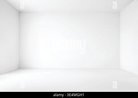 White grey studio room 3d background. Empty limbo lighting interior, blank clean product display. Floor, walls and ceiling in perspective. Presentation scene, podium overlay. Showroom vector mockup. Stock Vector