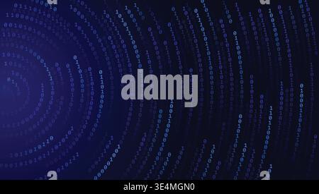 Matrix vortex. Blue binary digital tunnel. Abstract number spiral circular portal, programming, coding and cybersecurity concept. Hi Tech, futuristic and science vector background. Stock Vector