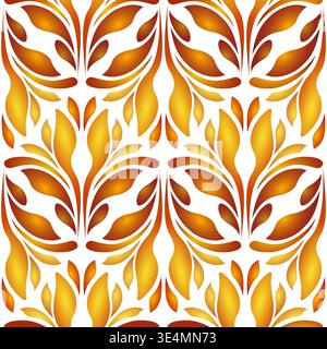 Orange leaves design seamless pattern on white background. Folk floral vector illustration. Ethnic paisley ornament. Bright sunny autumn background. F Stock Vector
