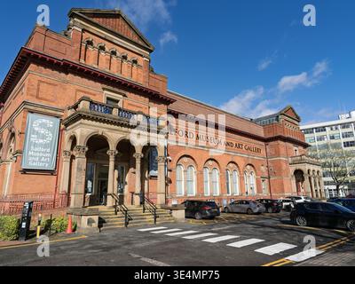 Salford, Manchester, UK, 28 March 2026: Salford Manchester. Historic red-brick museum and art gallery under a clear blue sky. Stock Photo
