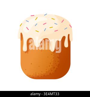 Easter cake, kulich with white icing and colorful sprinkles. Vector illustration of a traditional Orthodox object for holiday greeting cards, church Stock Vector