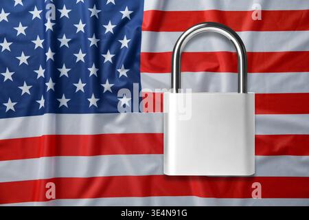 Visa application. Flag of USA and paddle lock Stock Photo