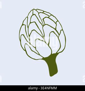 Artistic vector drawing of a fresh artichoke in a minimalist hand drawn style. This healthy vegetable line art is ideal for gourmet cooking blogs and Stock Vector
