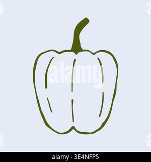 Hand drawn vector illustration of a fresh bell pepper. This minimalist line art vegetable graphic is perfect for healthy recipe blogs and organic farm Stock Vector