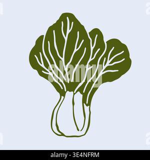 Minimalist vector illustration of a fresh bok choy cabbage. This clean hand drawn vegetable sketch works perfectly for Asian cuisine menus and healthy Stock Vector