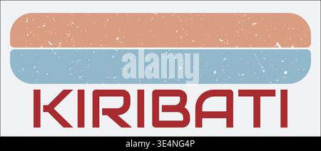 Kiribati vintage logo. Shape of the country on retro colored stripes background. Kiribati map design with grunge scratch texture. Vector illustration. Stock Vector