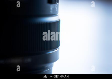 Close-Up of a Camera Lens Showcasing Detailed Texture and Sharp Focus in Beautiful Natural Lighting Stock Photo