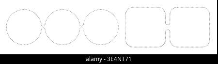 Dotted line geometric shapes, ovals and rounded rectangles Stock Vector