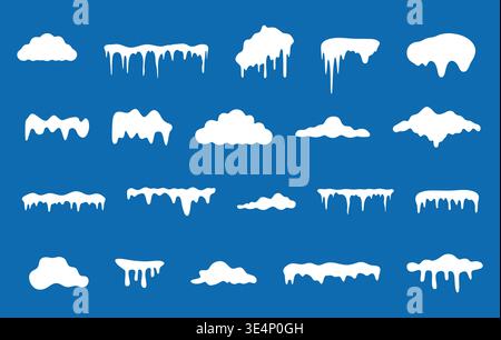 Set of white snowy cape collection on blue background, Snowdrifts set, Winter element, snow decoration. Stock Vector
