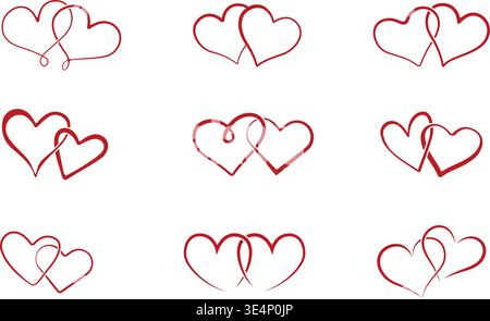 Two red hearts united vectors, Two red hearts united svg, Two red hearts united clipart, Two red hearts vectors. Stock Vector