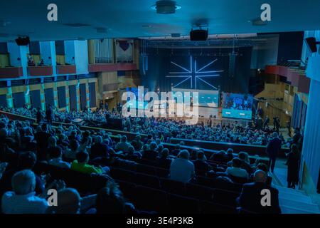 London, UK. 28th Mar, 2026. Reform UK Leader Nigel Farage, speaks to supporters during a Reform UK campaign rally at Fairfield Halls. Credit: SOPA Images Limited/Alamy Live News Stock Photo