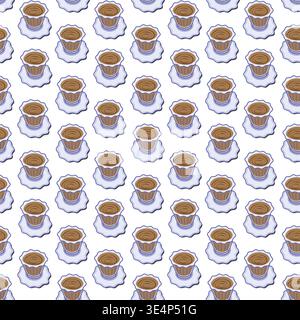 Seamless Pattern of hand drawn coffee cup in Mediterranean style. Minimalistic Flat design Isolated. Vector illustration Mediterranean Thematic Background digital or wrapping paper Promo or Branding  Stock Vector
