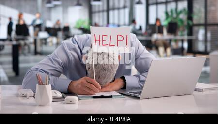 Accountant Stressed By Mountain Of Documents, Waving For Assistance Stock Photo