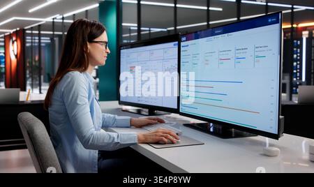 Marketing Expert Analyzing Live Financial KPIs On A Digital Analytics Dashboard Stock Photo