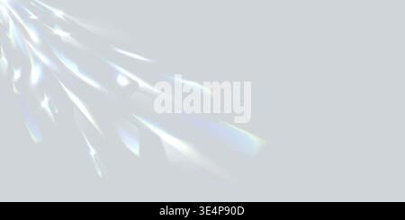 Party disco ball reflections, prism light shadow overlay background. Vector abstract soft grey background with light effect reflecting off a discoball rays. Rainbow sparkling crystal leak overlay Stock Vector