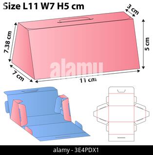 Trapezoidal Prism Food Box Dieline Template Stock Vector