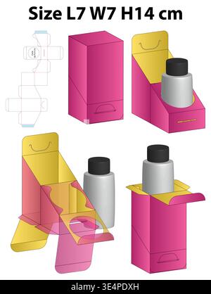 Display Box with Bottle Insert Support Dieline Template Stock Vector