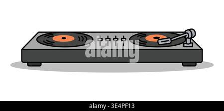 Turntable mixer with vinyl records for professional audio and music party vector illustration Stock Vector