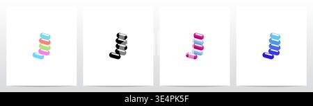 Rounded Edge Diagonal Lines Letter Logo Design J Stock Vector