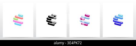 Rounded Edge Diagonal Lines Letter Logo Design C Stock Vector