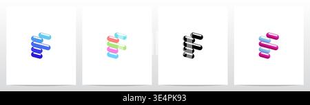 Rounded Edge Diagonal Lines Letter Logo Design F Stock Vector