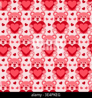 Adorable bear pattern. Repeating kawaii style pattern with soft pastel colors and adorable bears Stock Vector