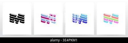 Rounded Edge Diagonal Lines Letter Logo Design M Stock Vector