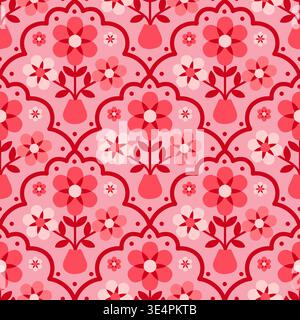 Chic floral damask pattern featuring ornate blossoms and lattice design elements Stock Vector