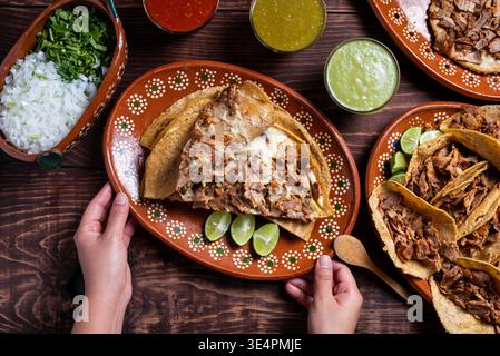 Delicious Traditional Street Style Taco Al Pastor Dish on Wooden Table Stock Photo