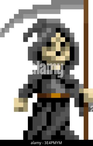 Death Grim Reaper Fantasy Pixel Art Game Cartoon Stock Vector