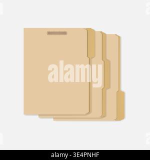 Set of closed variously tabbed file folders with interior fastener to keep paper documents, letter size. Vector mockup Stock Vector