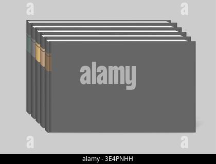 Row of blank closed hardcover album books, realistic mockup. Front cover and spine. Vector template Stock Vector