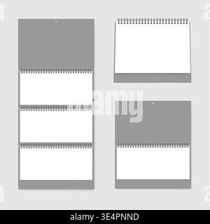 Calendar set template. Blank wall and desk spiral calendars front view, vector mockup Stock Vector