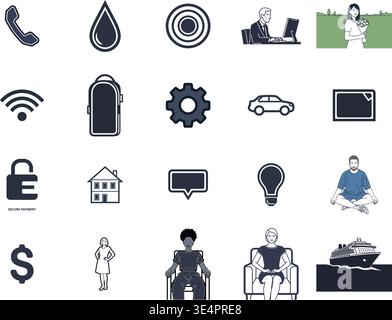 "A premium, extensive collection of professional vector line and glyph icons specifically curated for diverse business, modern technology Stock Vector