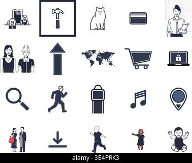"A premium, extensive collection of professional vector line and glyph icons specifically curated for diverse business, modern technology Stock Vector