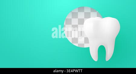 Clean white tooth icon on a bright teal background with a transparent area. Perfect for dental hygiene ads. Vector illustration Stock Vector