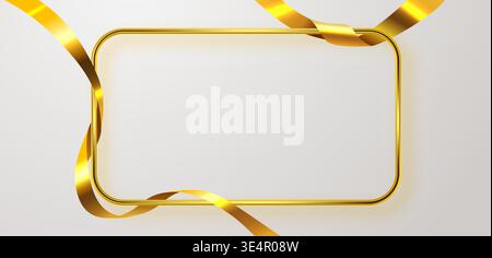 Elegant golden frame with flowing ribbon on a clean background, a luxury template. Vector illustration. Stock Vector