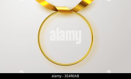 Elegant golden circle frame with a luxurious ribbon. A premium design element for awards, branding, or elegant backgrounds. Vector illustration Stock Vector
