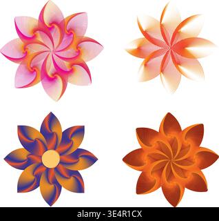 Abstract geometric colorful flower futuristic graphic element collection set Stock Vector