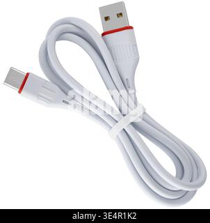 Power cable for charging phones and gadgets with USB and Type-C connectors, on a white background with insulation Stock Photo