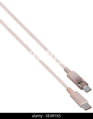 Modern charging cable for smartphones and gadgets with USB Type-C interfaces, on a white background with insulation Stock Photo