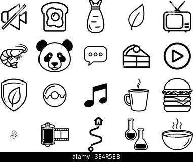 Mixed Lifestyle Food Nature And Science Line Icon Set. Stock Vector